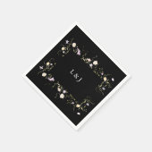 黒と白のエレガントワイルドフラワー結婚のフローラ スタンダードカクテルナプキン (角)