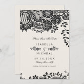 黒と白のエレガントヴィンテージレースは日付を保存 セーブザデート (正面/裏面)