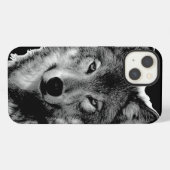 黒と白のオオカミの作品 iPhoneケース (裏面横)