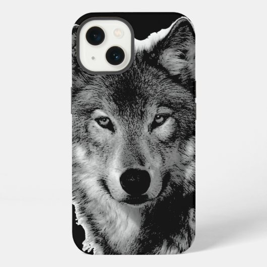 黒と白のオオカミの作品 iPhoneケース (裏面)
