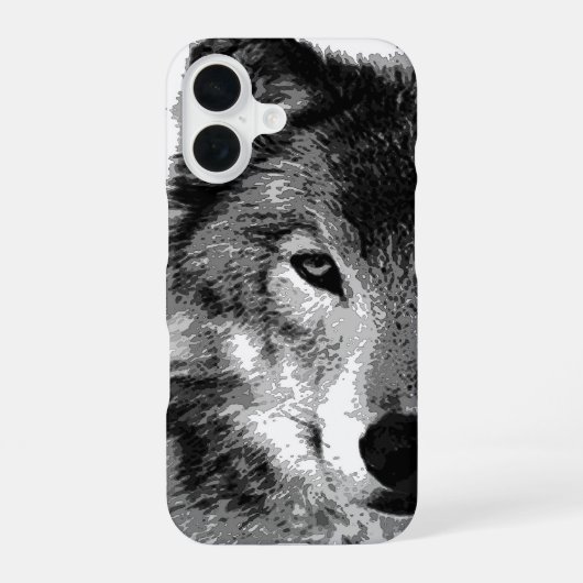 黒と白のオオカミの作品 iPhone 16ケース (裏面)