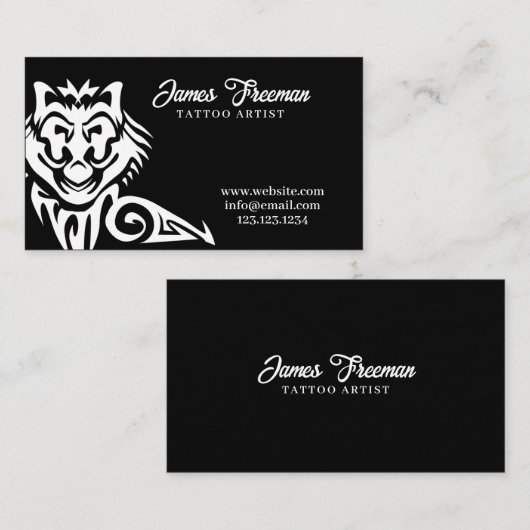 黒と白のオオカミの部族タトゥーアーティスト 名刺 (正面/裏面)