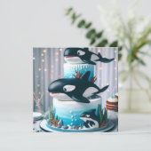 黒と白のオルカホエールケーキかわいい子供たち 招待状 (スタンド正面)