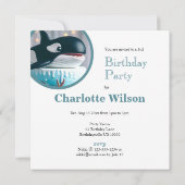 黒と白のオルカホエールケーキかわいい子供たち 招待状 (裏面)