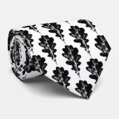 黒と白のオークの葉プリントパターン ネクタイ (ロール)