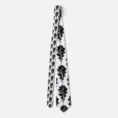 黒と白のオークの葉プリントパターン ネクタイ (裏面)
