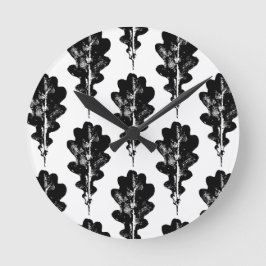 黒と白のオークの葉プリントパターン ラウンド壁時計