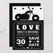 黒と白のオートバイのシルエットでSave the Date セーブザデート (正面/裏面)