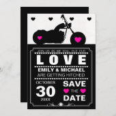 黒と白のオートバイのシルエット日付を保存 セーブザデート (正面/裏面)