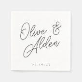 黒と白のオーバーサイズのスクリプ結婚ト名 スタンダードカクテルナプキン (正面)