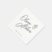 黒と白のオーバーサイズのスクリプ結婚ト名 スタンダードカクテルナプキン (角)