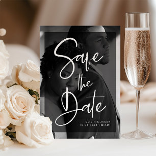 黒と白のオーバーレイ  写真の日付の保存 マグネット招待状