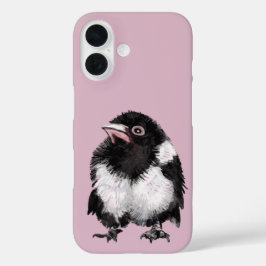 黒と白のカササギのピンク背景 iPhone 16ケース