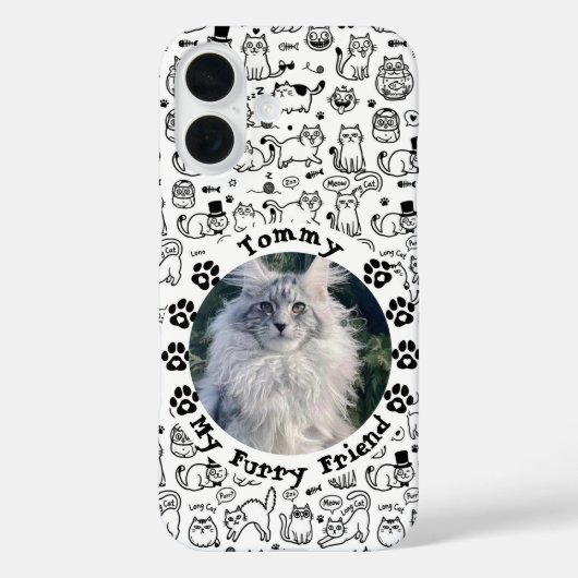 黒と白のカスタム猫の写真と名前 Case-Mate iPhoneケース (裏面)