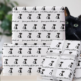 黒と白のカスタム 猫 誕生日 ギフトラッピングペーパー ラッピングペーパー
