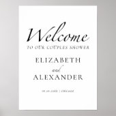 黒と白のカップルのシャワー歓迎サイン ポスター (正面)