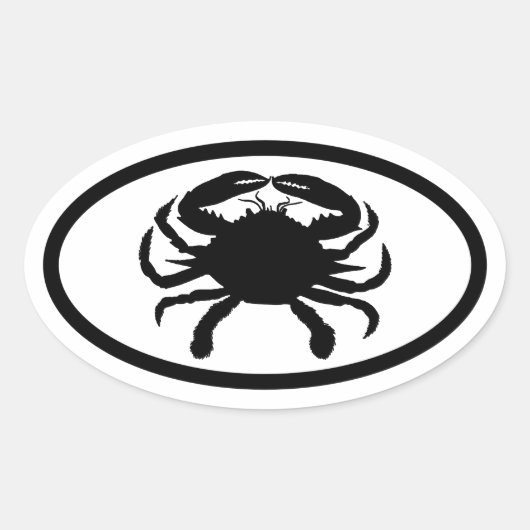 黒と白のカニ 楕円形シール (正面)