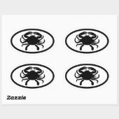 黒と白のカニ 楕円形シール (シート)