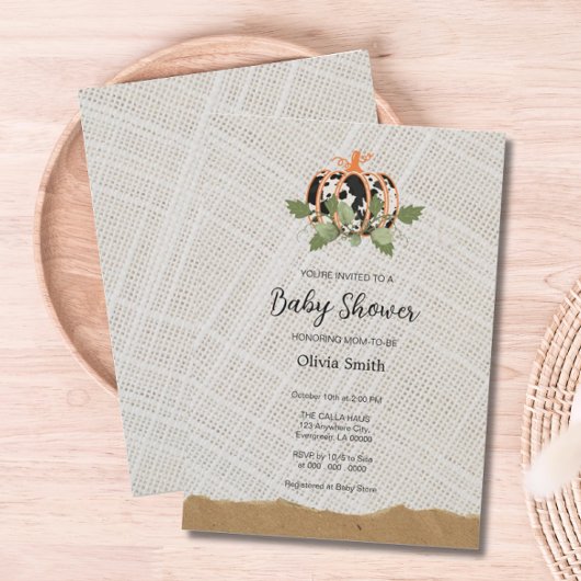 黒と白のカボチャ繊維ベビーシャワー 招待状