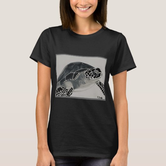 黒と白のカメ Tシャツ (正面)