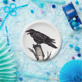 黒と白のカラスのゴシックバードモノグラム ペーパープレート (パーティー)