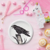 黒と白のカラスのゴシックバードモノグラム ペーパープレート (パーティー)