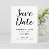 黒と白のカリグラフィー結婚式のSave the Date 招待状 (スタンド正面)