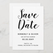 黒と白のカリグラフィー結婚式のSave the Date 招待状 (正面/裏面)