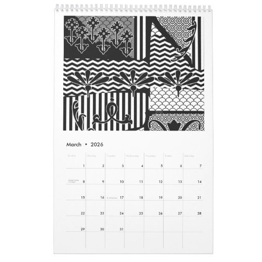 黒と白のカレンダーでの画像 カレンダー (3月 2026)