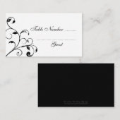 黒と白のカール結婚のテーブル座席表 プレイスカード (正面/裏面)