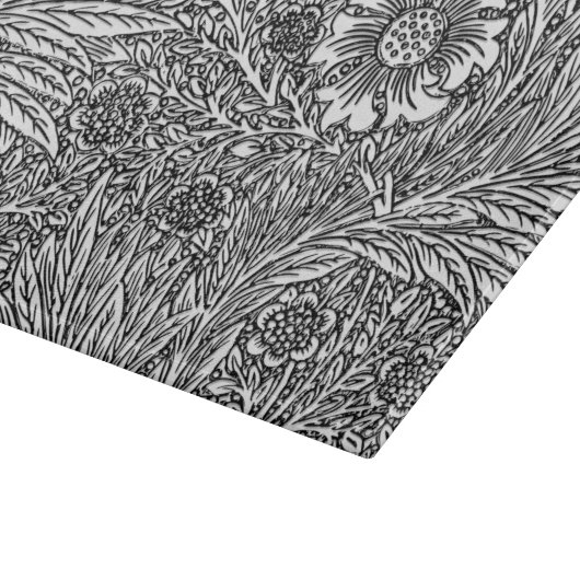 黒と白のガラスの複雑なフローラデザイン カッティングボード (角)