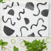 黒と白のキッチンタオルにシックなスクイグルス キッチンタオル (折り畳み)