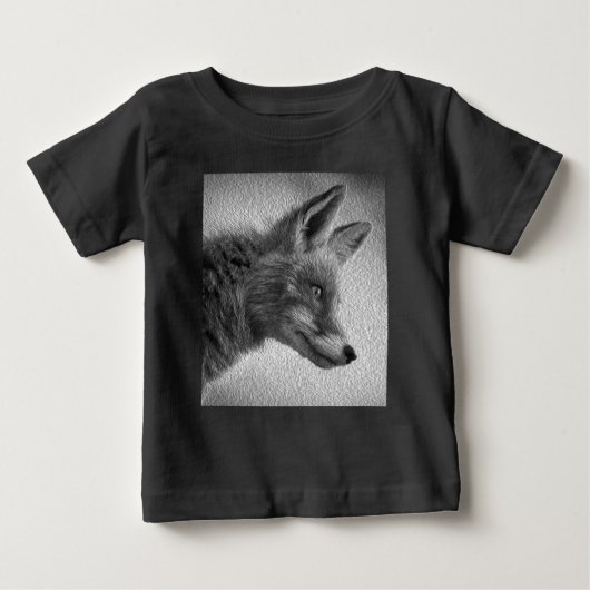 黒と白のキツネペインティングスタイル ベビーTシャツ (正面)