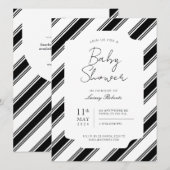 黒と白のキャンディケインの対角ストライプのシャワー 招待状 (正面/裏面)