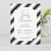 黒と白のキャンディケインの対角ストライプのシャワー 招待状 (スタンド正面)