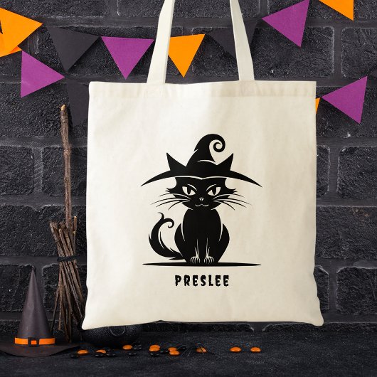 黒と白のキュートなハロウィン 黒猫 キッズ トートバッグ
