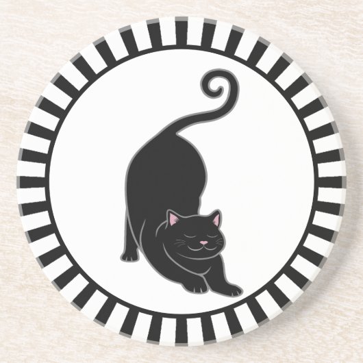 黒と白のキュートな黒猫 コースター (正面)