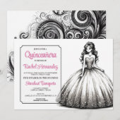 黒と白のキンセアニエラの少女 招待状 (正面/裏面)