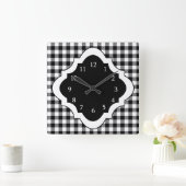 黒と白のギンガムカントリー スクエア壁時計 (ホーム)