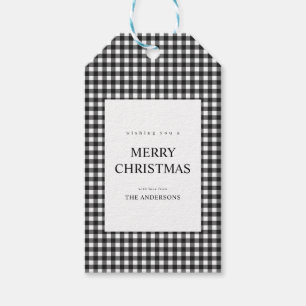 黒と白のギンガムチェックのクリスマス ギフトタグ