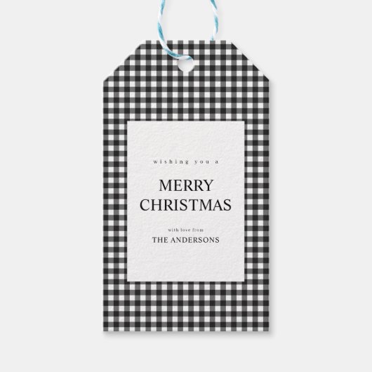 黒と白のギンガムチェックのクリスマス ギフトタグ (正面)