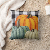 黒と白のギンガムチェックの秋のカボチャ クッション (ブランケット)