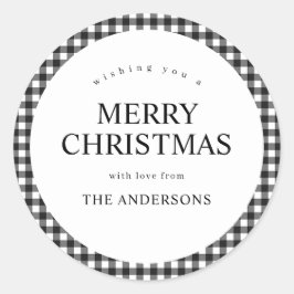 黒と白のギンガムチェック クリスマス ラウンドシール