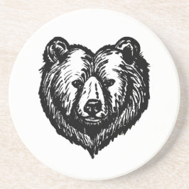 黒と白のクマの顔の墨絵 コースター
