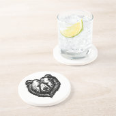 黒と白のクマの顔の墨絵 コースター (側面)