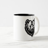 黒と白のクマの顔の墨絵 ツートーンマグカップ (正面右)