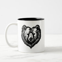黒と白のクマの顔の墨絵