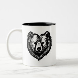 黒と白のクマの顔の墨絵 ツートーンマグカップ