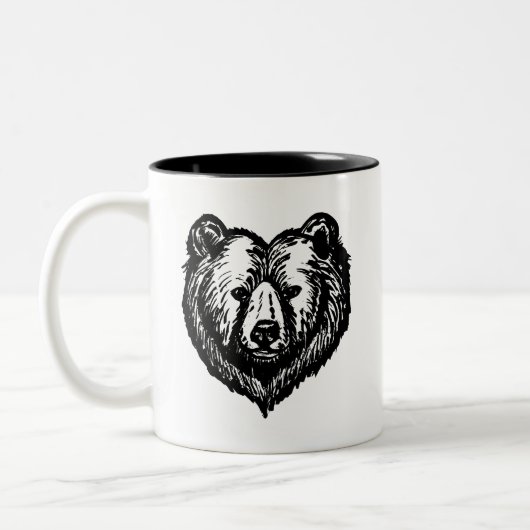 黒と白のクマの顔の墨絵 ツートーンマグカップ (左)