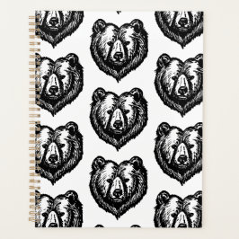 黒と白のクマの顔の墨絵 プランナー手帳